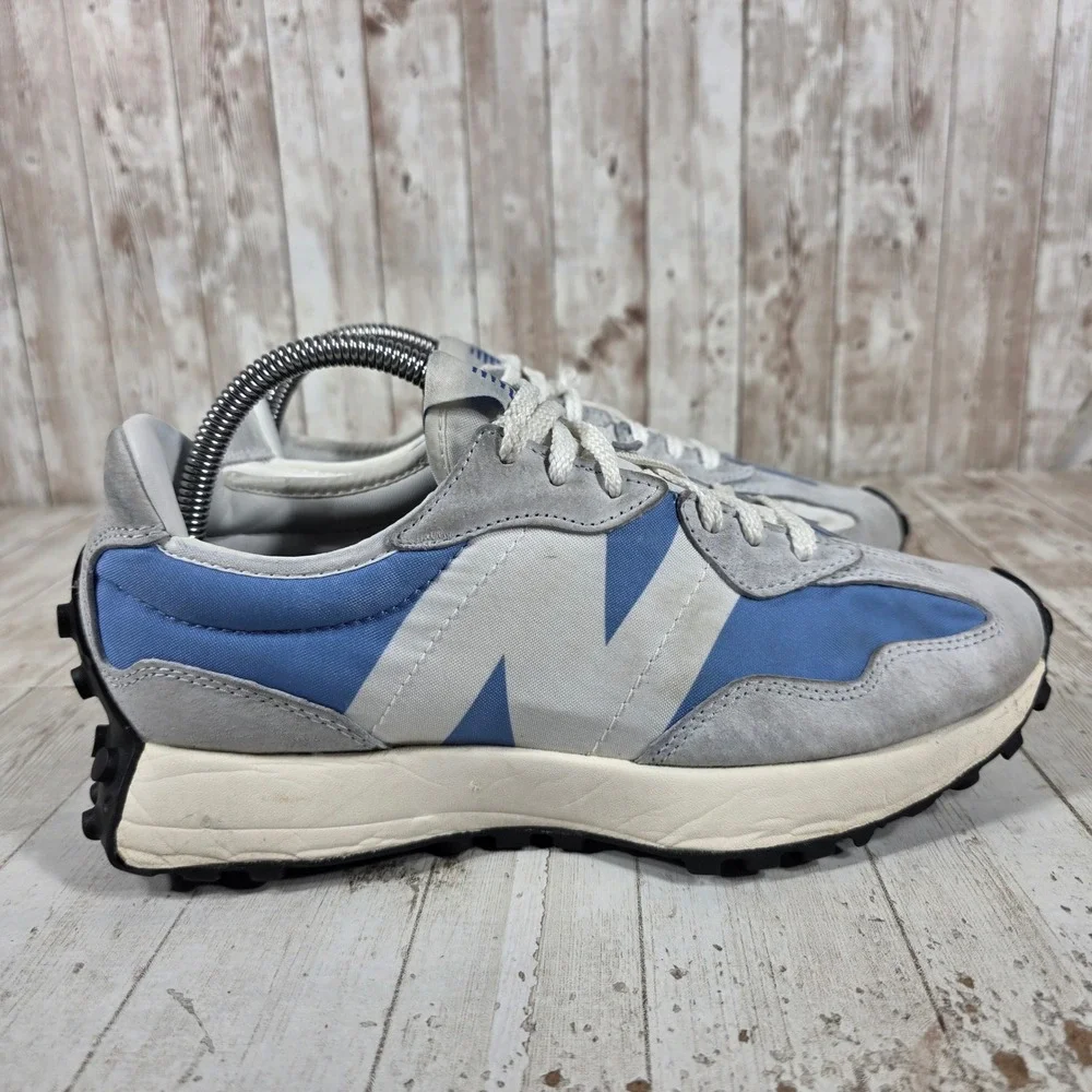 New Balance 327 Mens Grey Blue Suede Nylon Lifestyle Sneakers MS327LC1 Size 8